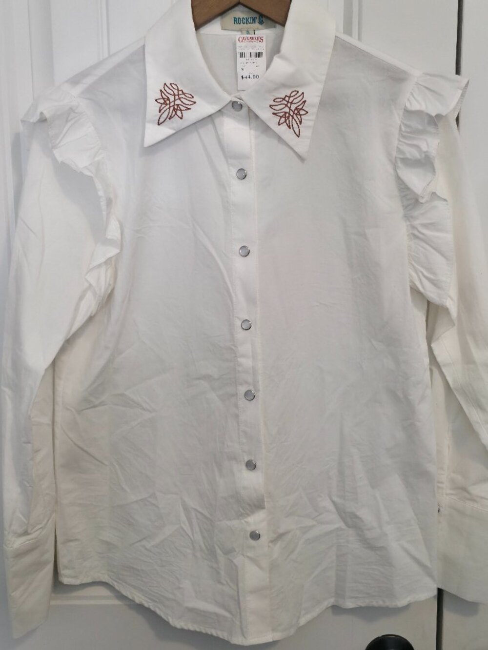 Rockin C White Ruffle Western Shirt - Woman's Size Small